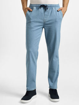Urbano Fashion - Men Light Blue Regular Fit Washed Jogger Jeans Stretchable
