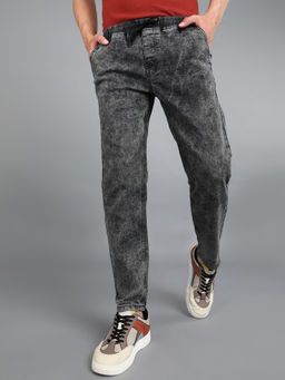Urbano Fashion - Men Dark Grey Regular Fit Washed Jogger Jeans Stretchable