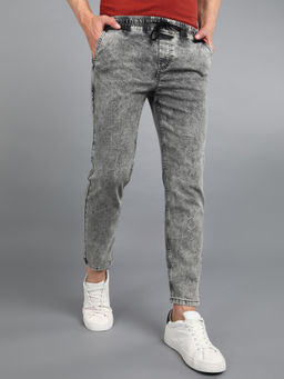 Urbano Fashion - Men Light Grey Regular Fit Washed Jogger Jeans Stretchable