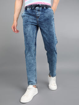 Urbano Fashion - Men Blue Regular Fit Washed Jogger Jeans Stretchable