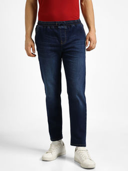 Urbano Fashion - Men Navy Blue Regular Fit Washed Jogger Jeans Stretchable