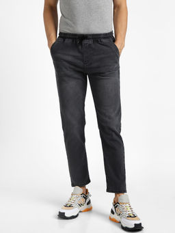Urbano Fashion - Men Dark Grey Regular Fit Washed Jogger Jeans Stretchable