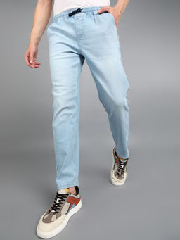 Urbano Fashion - Men Ice Blue Regular Fit Washed Jogger Jeans Stretchable