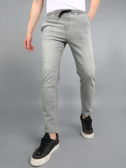 Urbano Fashion - Men Ice Grey Regular Fit Washed Jogger Jeans Stretchable