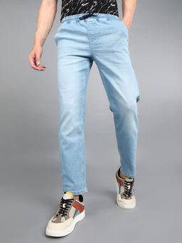 Urbano Fashion - Men Light Blue Regular Fit Washed Jogger Jeans Stretchable