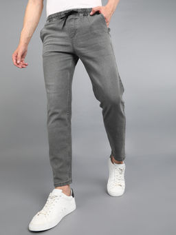 Urbano Fashion - Men Light Grey Regular Fit Washed Jogger Jeans Stretchable