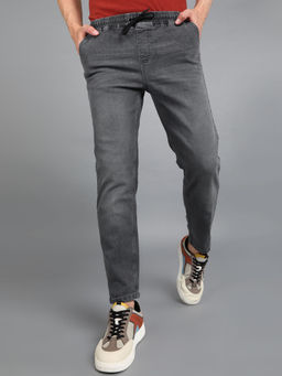 Urbano Fashion - Men Grey Regular Fit Washed Jogger Jeans Stretchable