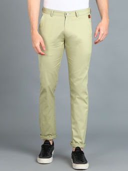 Urbano Fashion - Men Green Cotton Slim Fit Casual Chinos Trousers