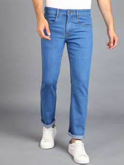 Urbano Fashion - Men Light Blue Regular Fit Washed Jeans Stretchable