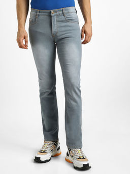 Urbano Fashion - Men Light Grey Regular Fit Washed Jeans Stretchable