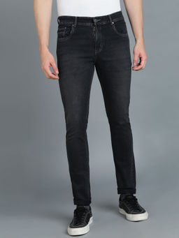 Urbano Fashion - Men Dark Grey Slim Fit Washed Jeans Stretchable