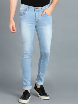 Urbano Fashion - Men Light Blue Skinny Fit Washed Jeans Stretchable