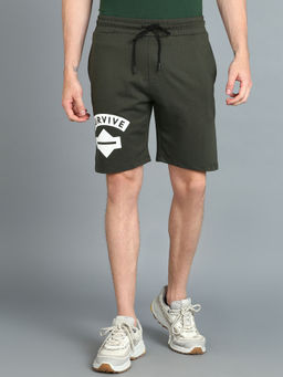 Urbano Fashion - Men Green Cotton Printed Regular Shorts Stretchable