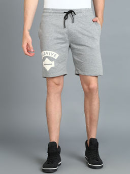 Urbano Fashion - Men Grey Melange Cotton Printed Regular Shorts Stretchable