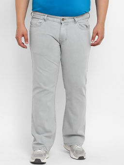 Urbano Plus - Men Light Grey Regular Fit Washed Denim Bootcut Jeans Stretchable