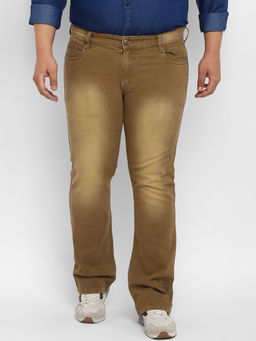 Urbano Plus - Men Khaki Regular Fit Washed Denim Bootcut Jeans Stretchable