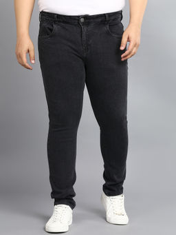 Urbano Plus - Men Dark Grey Regular Fit Washed Jeans Stretchable