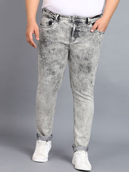 Urbano Plus - Men Ice Grey Regular Fit Washed Jeans Stretchable