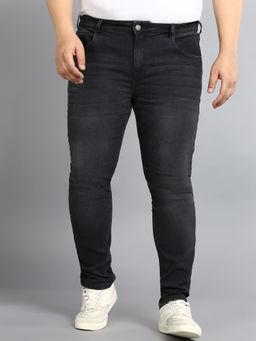 Urbano Plus - Men Dark Grey Regular Fit Washed Jeans Stretchable