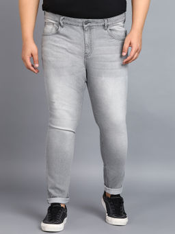 Urbano Plus - Men Grey Regular Fit Washed Jeans Stretchable