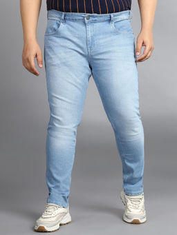 Urbano Plus - Men Light Blue Regular Fit Washed Jeans Stretchable