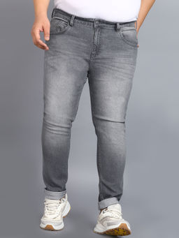 Urbano Plus - Men Light Grey Regular Fit Washed Jeans Stretchable