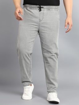 Urbano Plus - Men Ice Grey Regular Fit Washed Jogger Jeans Stretchable
