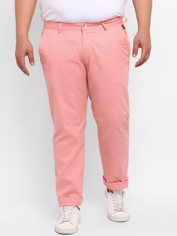 Urbano Plus - Men Pink Cotton Regular Fit Casual Chinos Trousers