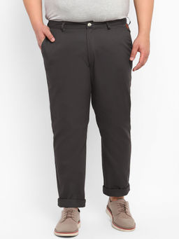 Urbano Plus - Men Grey Cotton Regular Fit Casual Chinos Trousers