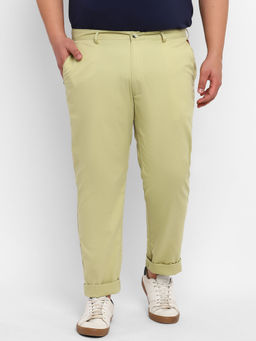 Urbano Plus - Men Pista Green Cotton Regular Fit Casual Chinos Trousers