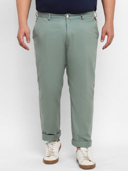 Urbano Plus - Men Green Cotton Regular Fit Casual Chinos Trousers