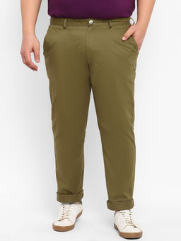 Urbano Plus - Men Olive Cotton Regular Fit Casual Chinos Trousers