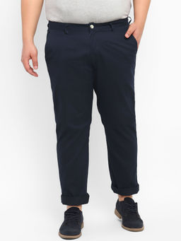 Urbano Plus - Men Navy Blue Cotton Regular Fit Casual Chinos Trousers
