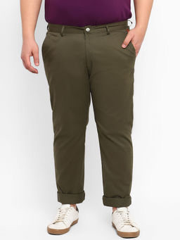 Urbano Plus - Men Dark Green Cotton Regular Fit Casual Chinos Trousers