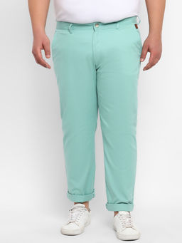 Urbano Plus - Men Green Cotton Regular Fit Casual Chinos Trousers