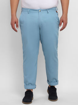 Urbano Plus - Men Sky Blue Cotton Regular Fit Casual Chinos Trousers