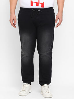 Urbano Plus - Men Black Regular Fit Washed Jogger Jeans Stretch
