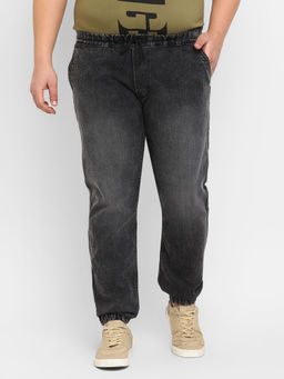 Urbano Plus - Men Black Regular Fit Washed Jogger Jeans Stretch