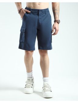 Monte Carlo - Men Navy Blue Solid Cotton Blend Regular Fit Shorts