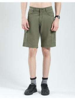 Monte Carlo - Men Olive Solid Cotton Blend Regular Fit Shorts