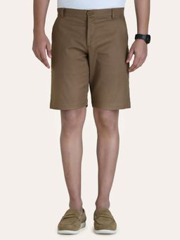 Perch - Men Brown Solid Linen Regular Fit Shorts