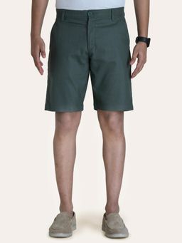 Perch - Men Green Solid Linen Regular Fit Shorts