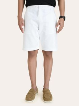 Perch - Men White Solid Linen Regular Fit Shorts