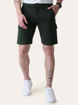 Perch - Men Green Solid Cotton Regular Fit Shorts