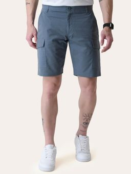 Perch - Men Blue Solid Cotton Regular Fit Shorts