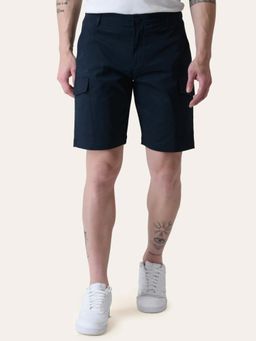 Perch - Men Navy Blue Solid Cotton Regular Fit Shorts