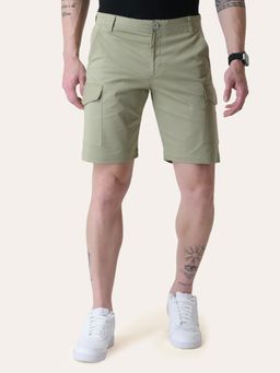 Perch - Men Green Solid Cotton Regular Fit Shorts
