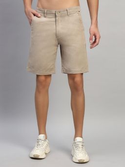 Cantabil - Men Beige Solid Cotton Regular Fit Shorts