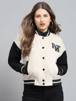 Rock.it - Women Printed Cream Band Neck Full Sleeve Jacket