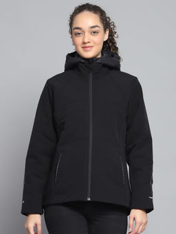 Rock.it - Women Solid Black Hooded Neck Full Sleeve Jacket